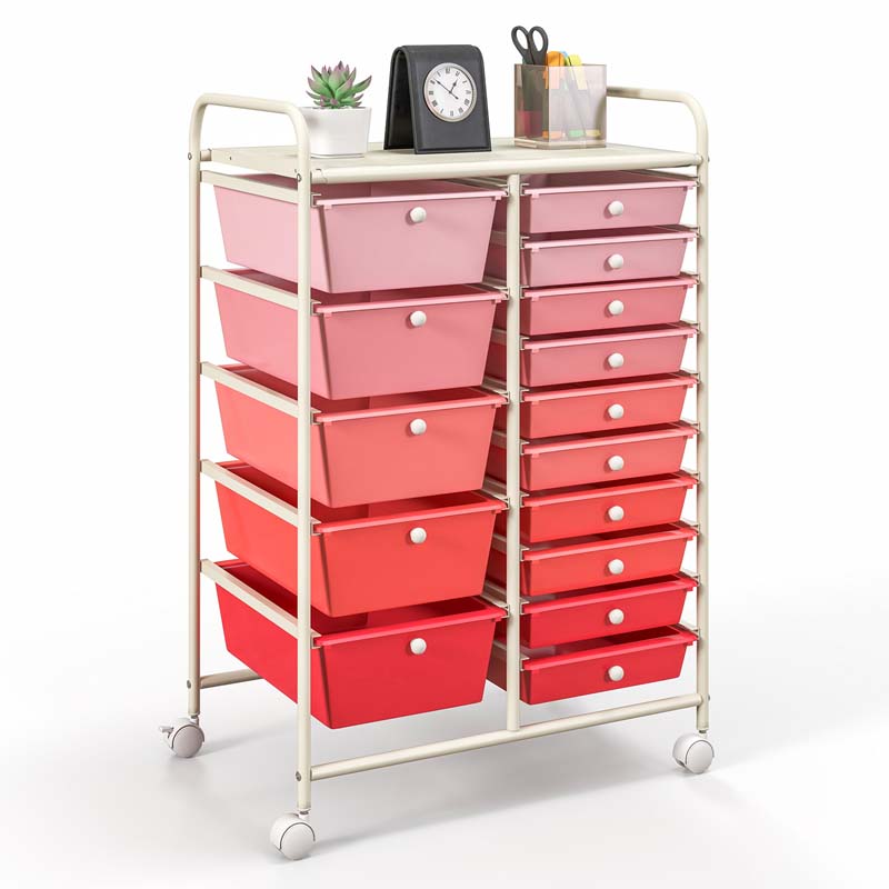15-Drawer Storage Drawer Cart Tools Scrapbook Paper Organizer Cart Office School Utility Cart Rolling Storage Cart with Wheels