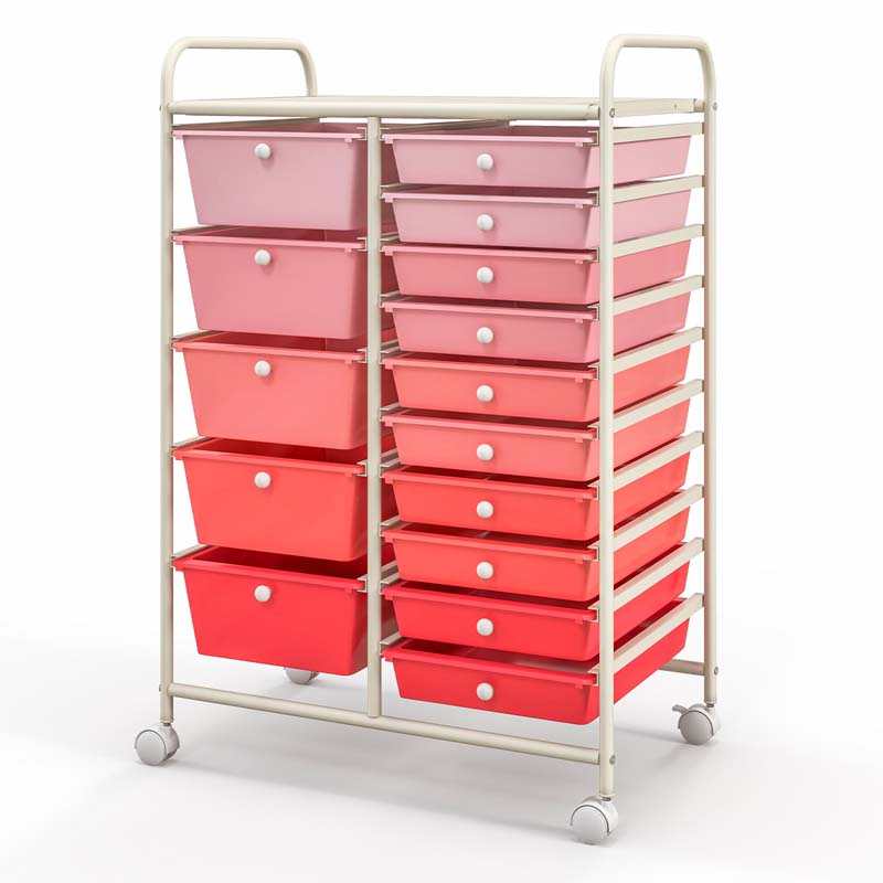15-Drawer Storage Drawer Cart Tools Scrapbook Paper Organizer Cart Office School Utility Cart Rolling Storage Cart with Wheels