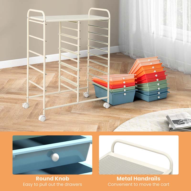 15-Drawer Storage Drawer Cart Tools Scrapbook Paper Organizer Cart Office School Utility Cart Rolling Storage Cart with Wheels