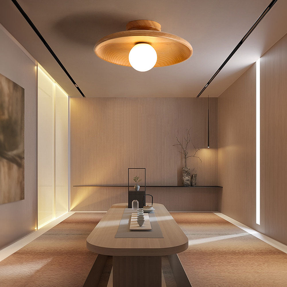 Nordic Wood Round Ceiling Light Fixture - Minimalist Design for Hallway & Living Room Lighting