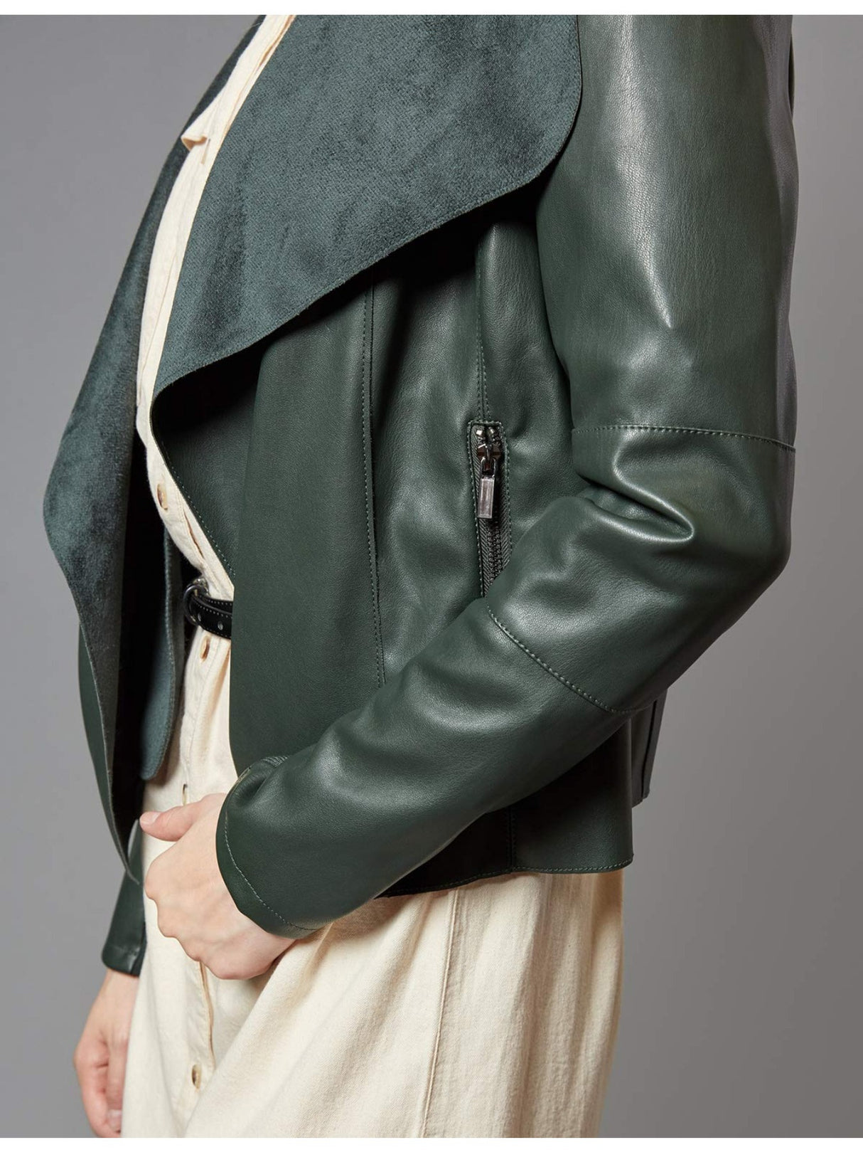 Women’s Open Front Leather Jacket – Classic Lapel Outerwear