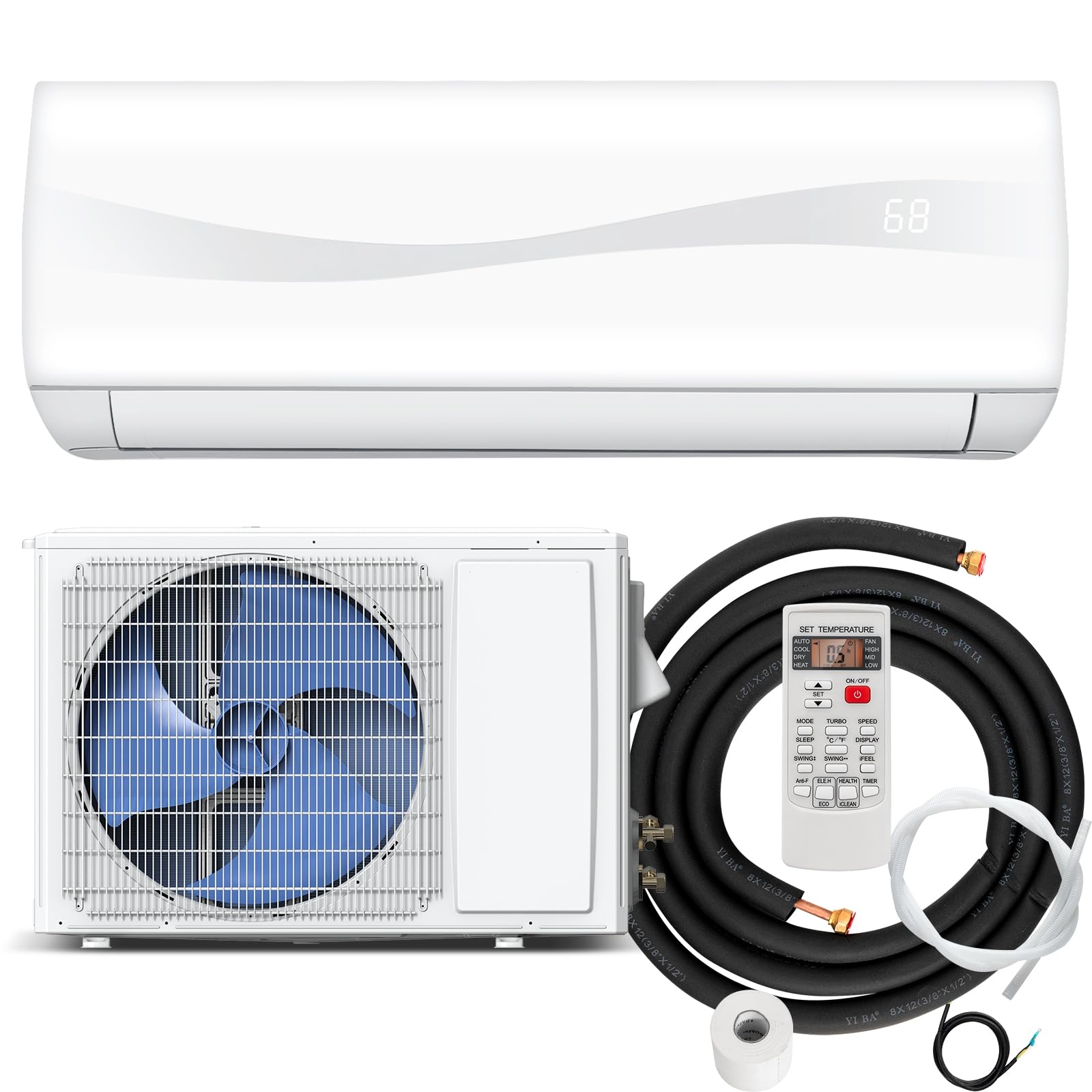 18000BTU Ductless Mini Split Air Conditioner 208-230V 19 SEER2 Wall-Mounted Inverter AC Unit with Heat Pump