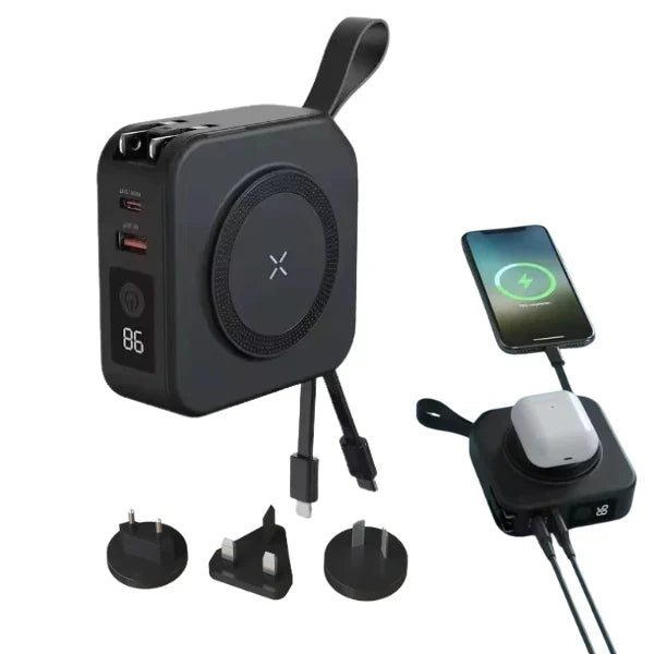TravelBank | Portable 5-in-1 Wall Charger | Wireless Charging, Power Bank & Multi-Device Charging
