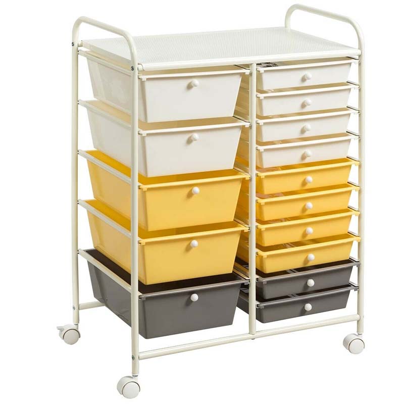 15-Drawer Storage Drawer Cart Tools Scrapbook Paper Organizer Cart Office School Utility Cart Rolling Storage Cart with Wheels