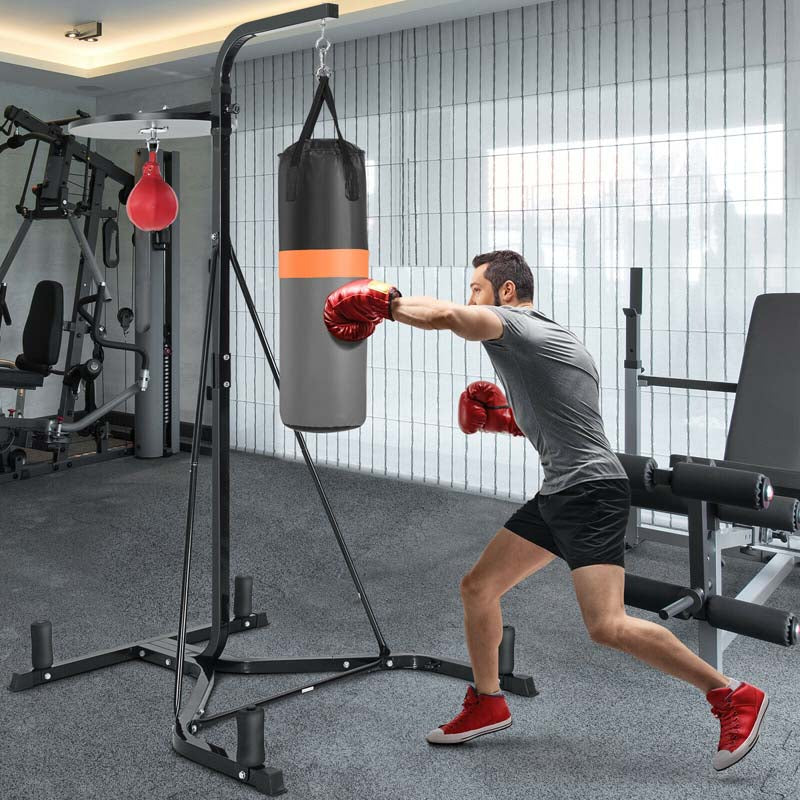 2-in-1 Height Adjustable Boxing Stand with Filled Punching Bag & Speed Ball, Heavy Duty Free Standing Boxing Station for Home Gym