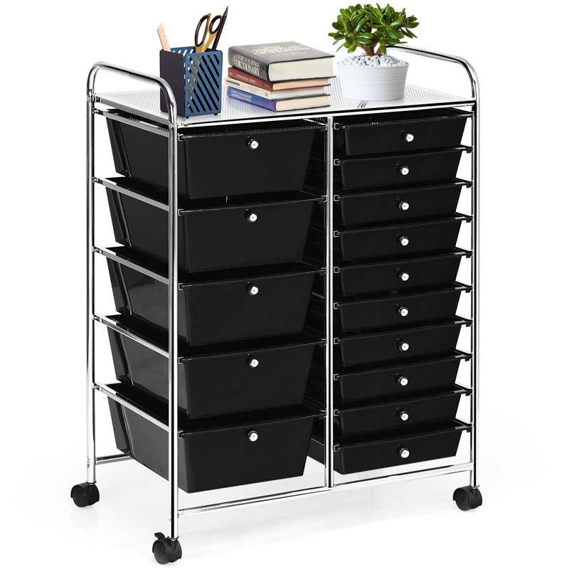 15-Drawer Storage Drawer Cart Tools Scrapbook Paper Organizer Cart Office School Utility Cart Rolling Storage Cart with Wheels