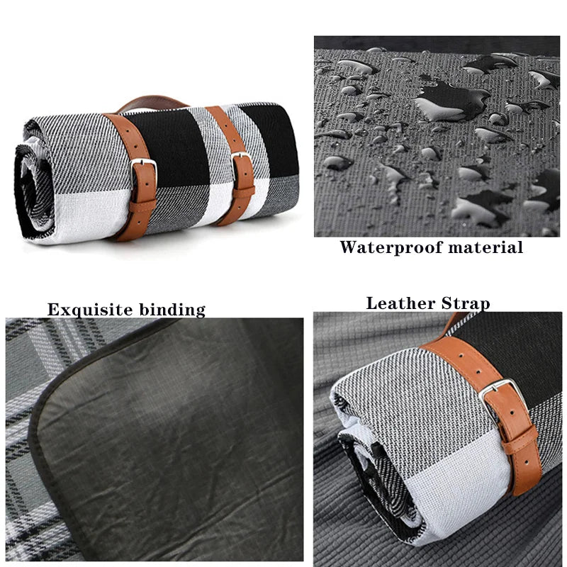 Foldable Waterproof Blankets with Leather Handle for Picnic.