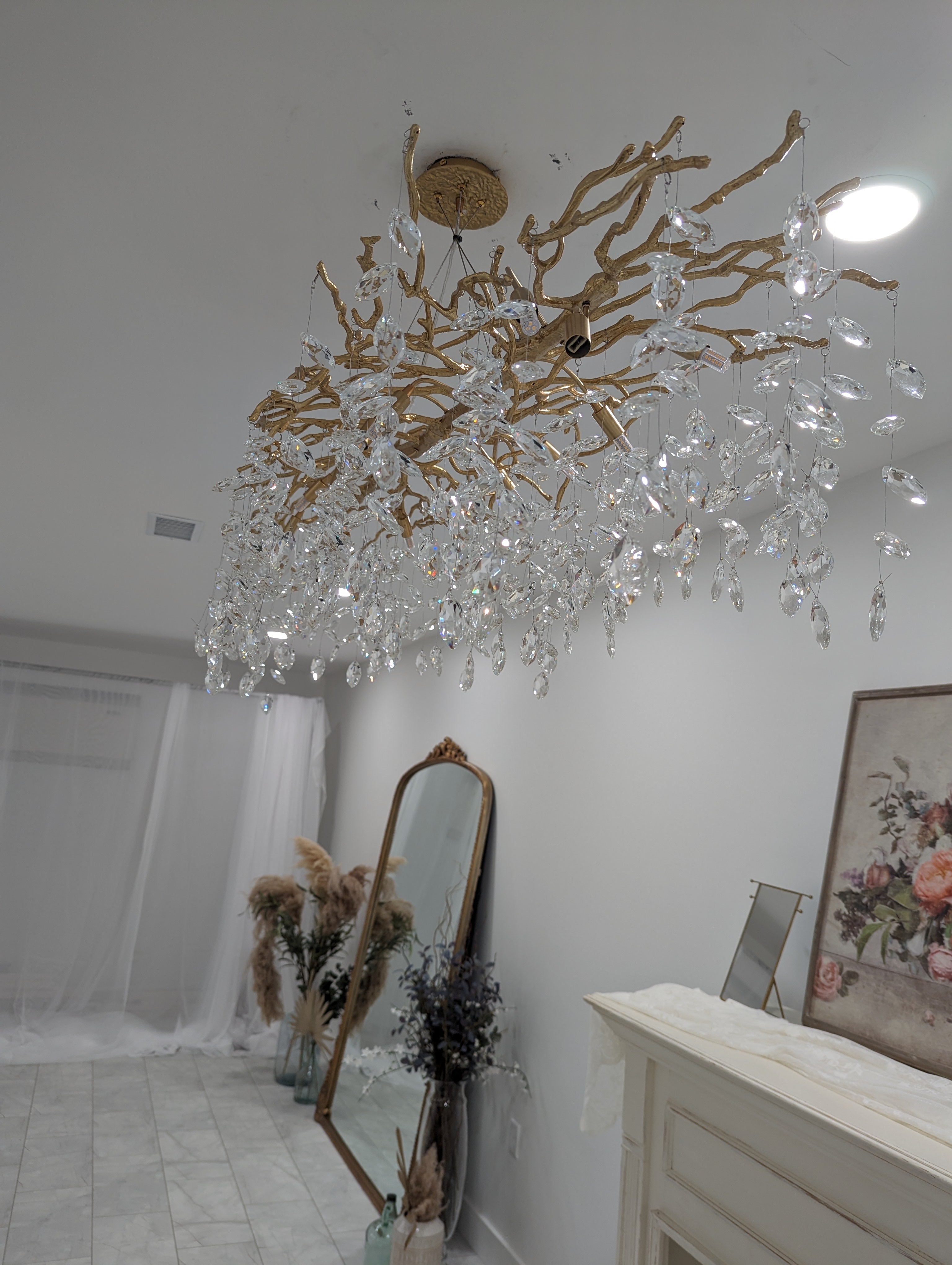 French Style Crystal Chandelier with Branch Design for Living Room & Dining Room Lighting