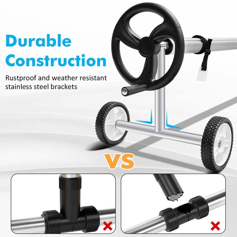 22 FT Solar Pool Cover Reel Set with Hand Crank & Wheels, Aluminum Solar Swimming Inground Cover Blanket Reel Roller