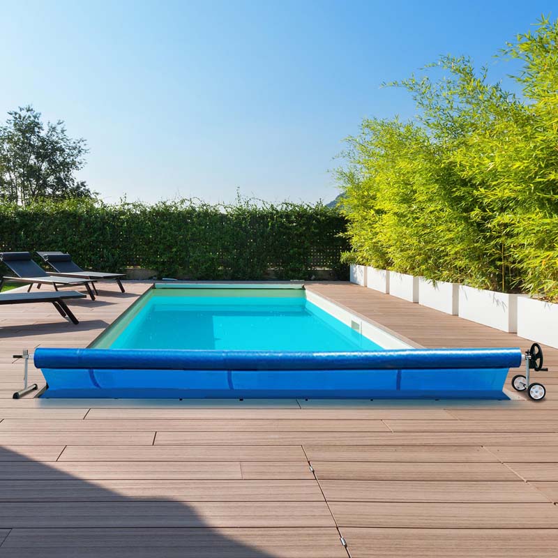 22 FT Solar Pool Cover Reel Set with Hand Crank & Wheels, Aluminum Solar Swimming Inground Cover Blanket Reel Roller