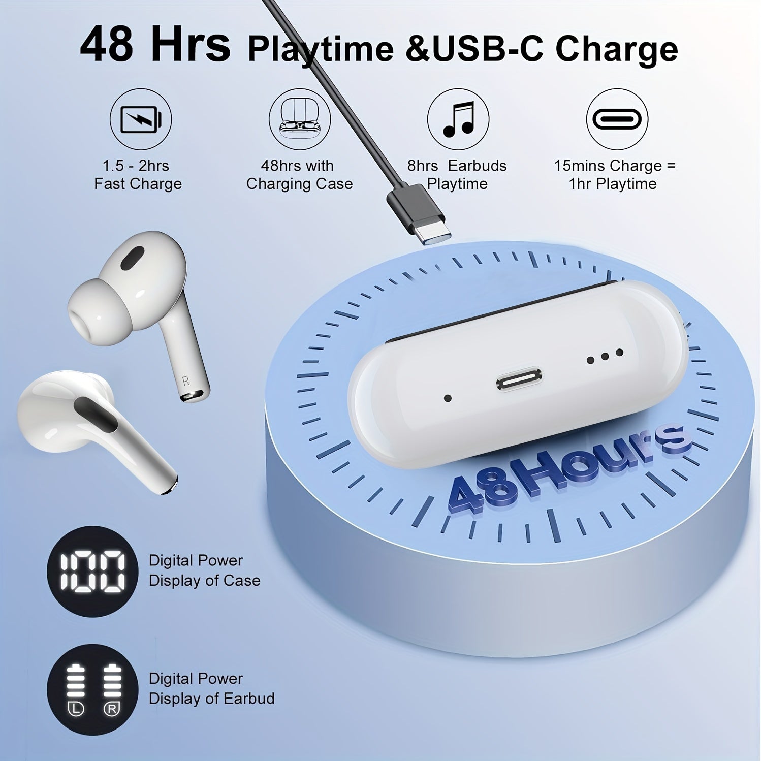 Smart Touch Screen Wireless Earbuds, True Wireless Earphones Noise Cancelling Earbud