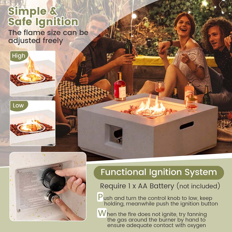 28" 40,000 BTU Terrazzo Square Propane Gas Fire Pit Table with Lava Rocks, Simple Ignition System and Waterproof Cover