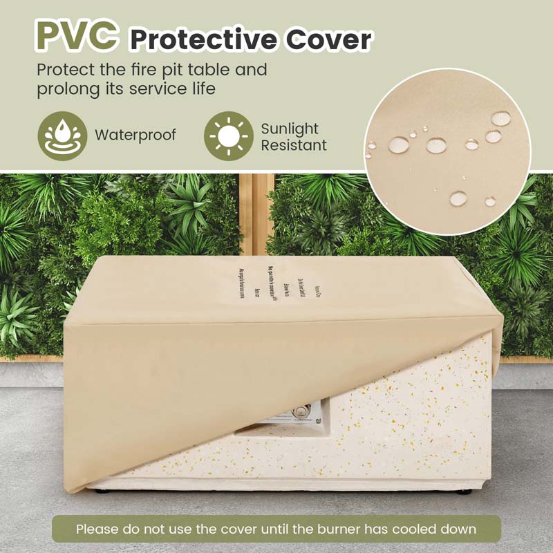 28" 40,000 BTU Terrazzo Square Propane Gas Fire Pit Table with Lava Rocks, Simple Ignition System and Waterproof Cover