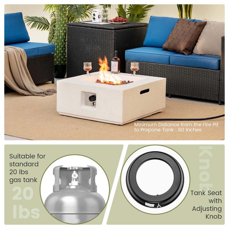 28" 40,000 BTU Terrazzo Square Propane Gas Fire Pit Table with Lava Rocks, Simple Ignition System and Waterproof Cover