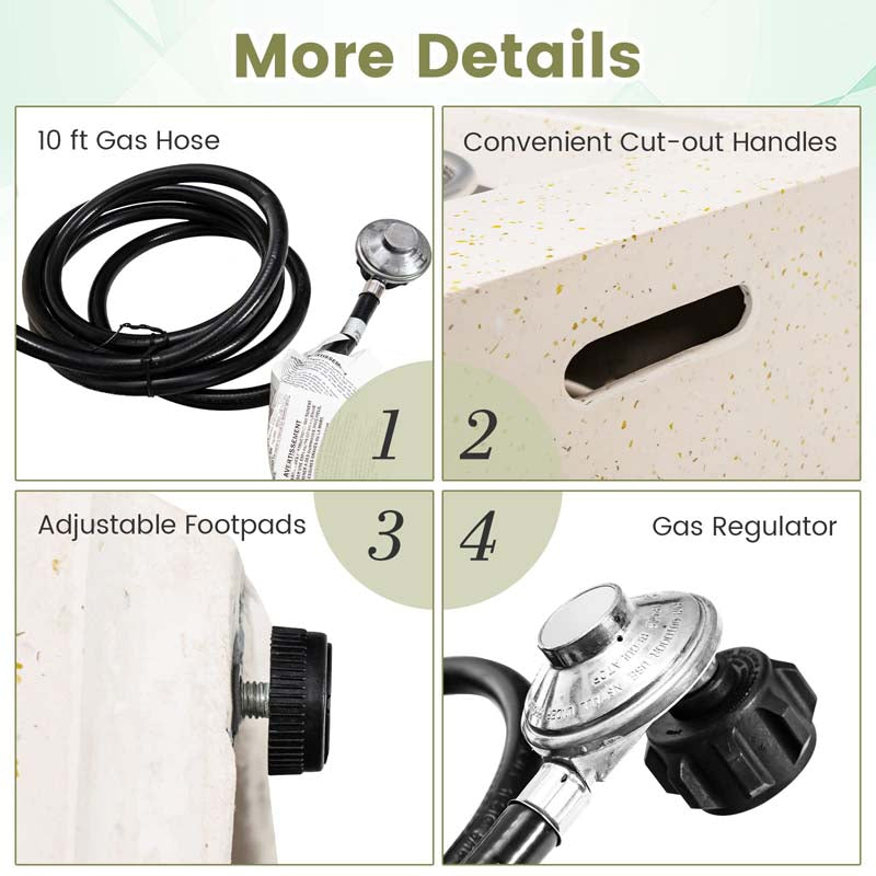 28" 40,000 BTU Terrazzo Square Propane Gas Fire Pit Table with Lava Rocks, Simple Ignition System and Waterproof Cover