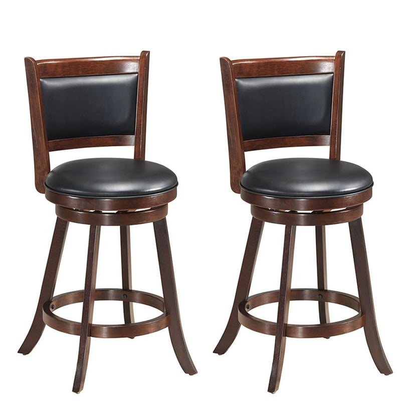 2-Pack 24" Wooden Counter Stools, 360° Swivel Bar Stools with Backs, Counter Height Stool, Upholstered Bar Chairs Dining Chairs