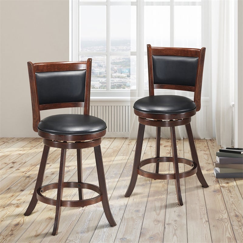 2-Pack 24" Wooden Counter Stools, 360° Swivel Bar Stools with Backs, Counter Height Stool, Upholstered Bar Chairs Dining Chairs