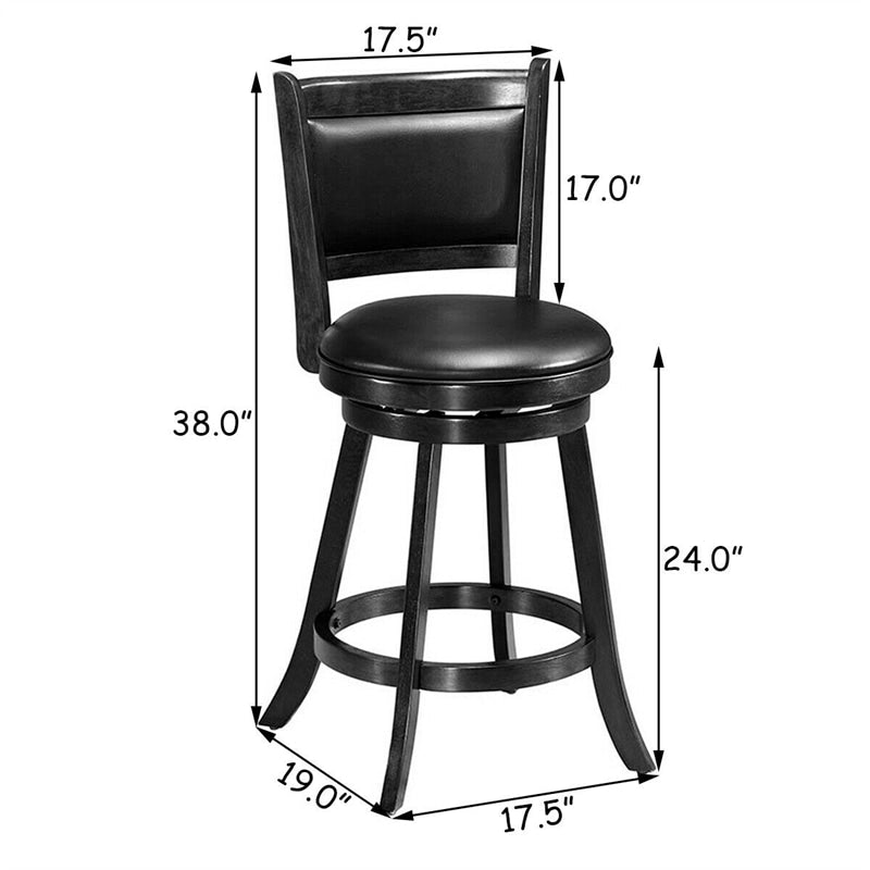 2-Pack 24" Wooden Counter Stools, 360° Swivel Bar Stools with Backs, Counter Height Stool, Upholstered Bar Chairs Dining Chairs
