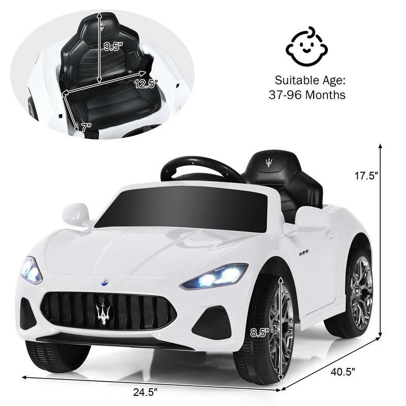4-Wheel Licensed Maserati Kids Ride On Car, 12V Battery Powered Electric Toy Car with Parent Remote Control, Lights, Horn, Music