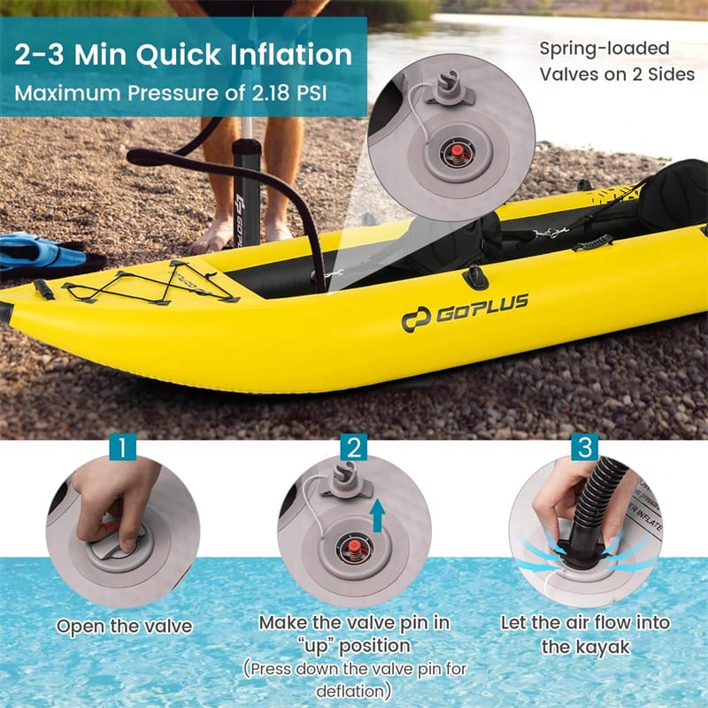 2-Person Inflatable Kayak Set with 2 Aluminium Oars & Repair Kit, 12.5Ft 507lbs Portable Fishing Touring Kayaks for Adults