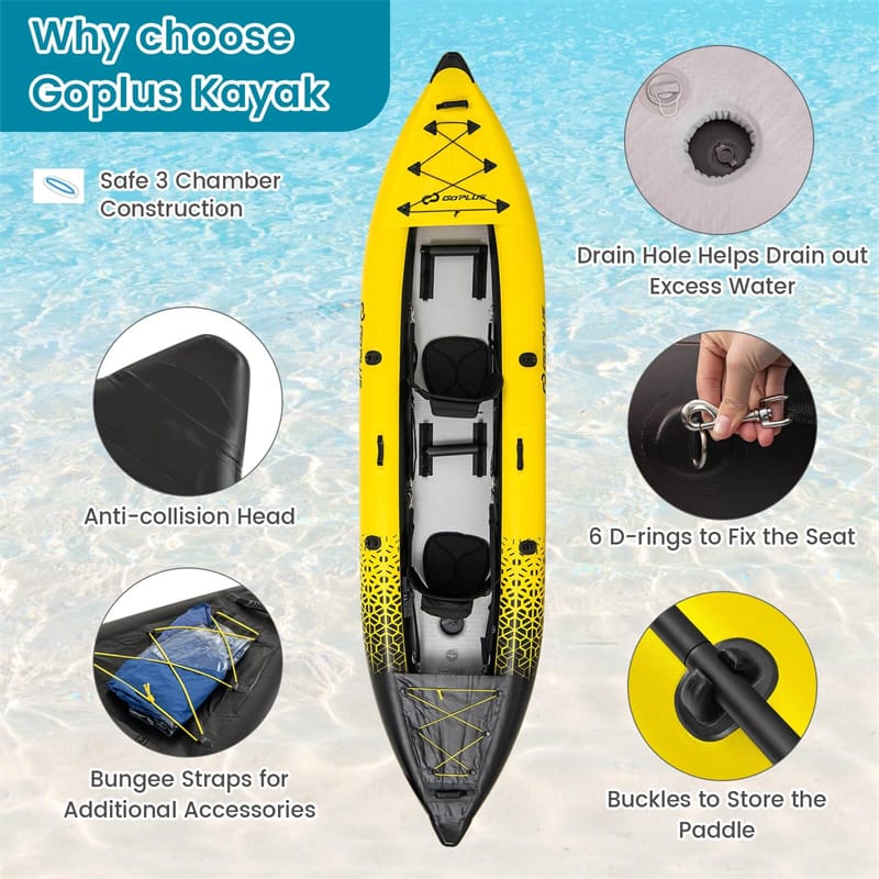 2-Person Inflatable Kayak Set with 2 Aluminium Oars & Repair Kit, 12.5Ft 507lbs Portable Fishing Touring Kayaks for Adults