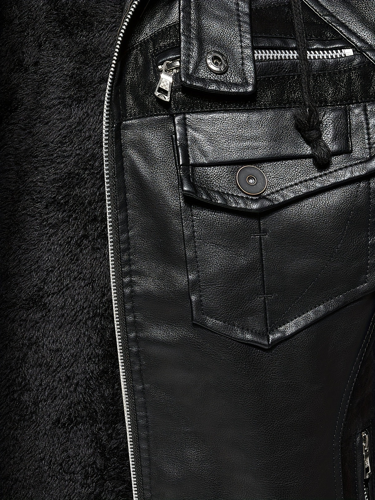 Men’s Windproof Leather Jacket with Fleece Lining – Warm Casual Outerwear