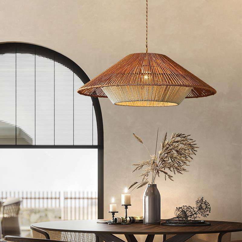 Wicker Japanese Pendant Light Fixture for Bohemian Home Decor & Dining Room Lighting