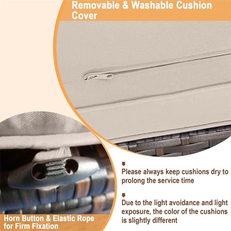 2PCS Wicker Outdoor Storage Ottomans with Removable Cushions, Multipurpose PE Rattan Footrest Side Table Seating for Patio Poolside Backyard