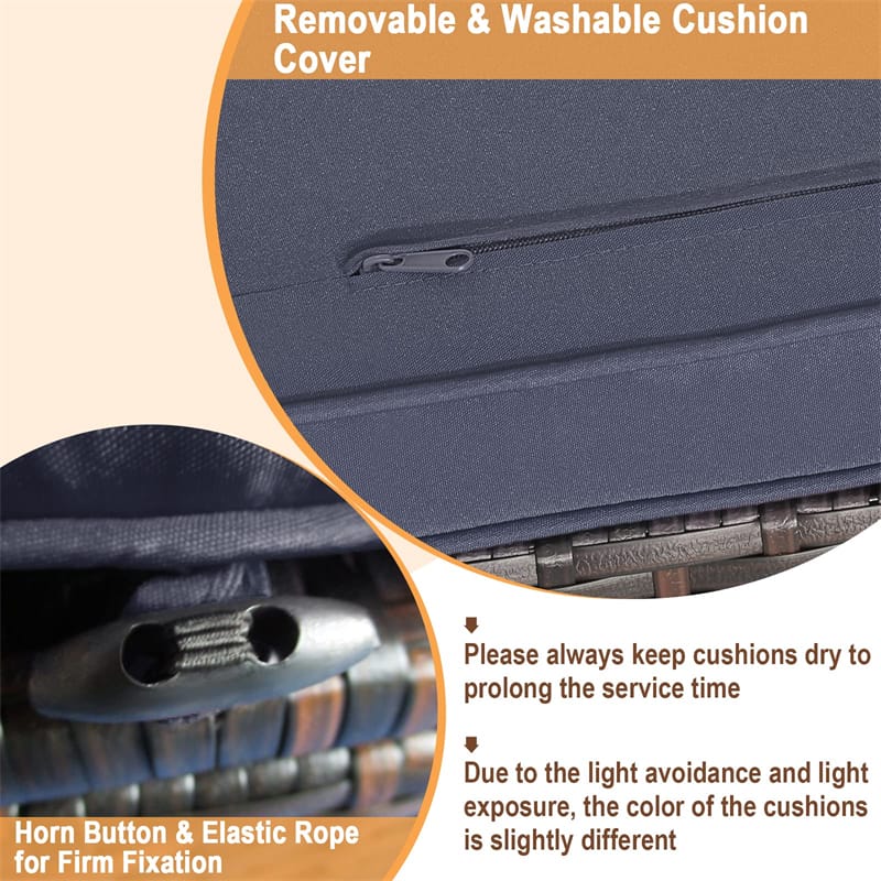 2PCS Wicker Outdoor Storage Ottomans with Removable Cushions, Multipurpose PE Rattan Footrest Side Table Seating for Patio Poolside Backyard