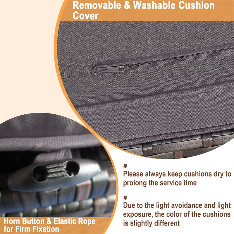 2PCS Wicker Outdoor Storage Ottomans with Removable Cushions, Multipurpose PE Rattan Footrest Side Table Seating for Patio Poolside Backyard