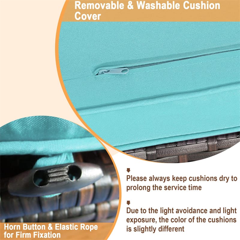 2PCS Wicker Outdoor Storage Ottomans with Removable Cushions, Multipurpose PE Rattan Footrest Side Table Seating for Patio Poolside Backyard