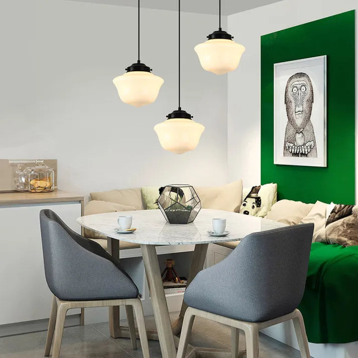 Geometric Milk Glass Pendant Light Fixture - Vintage White Design for Kitchen & Dining Room Lighting