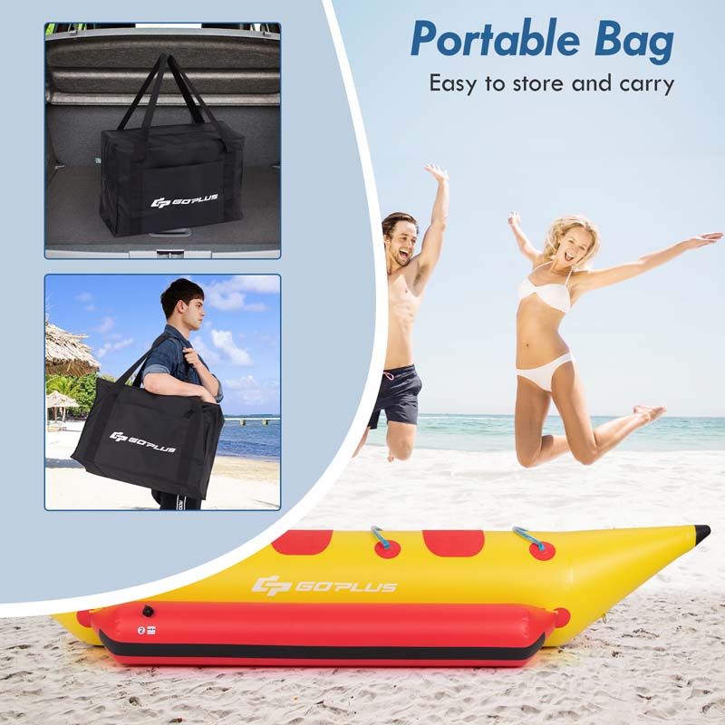 3-Person Inflatable Towable Tubes for Boating w/Electric Air Pump, Water Recreation Sports Banana Boat for Towing Rider