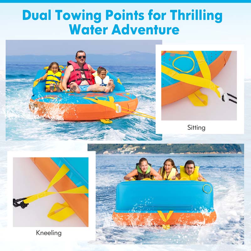 Inflatable Towable Tubes for Boating, 3 Riders Water Sport Towables Sofa Pull Tube with Drainage, Dual Front & Back Tow Points