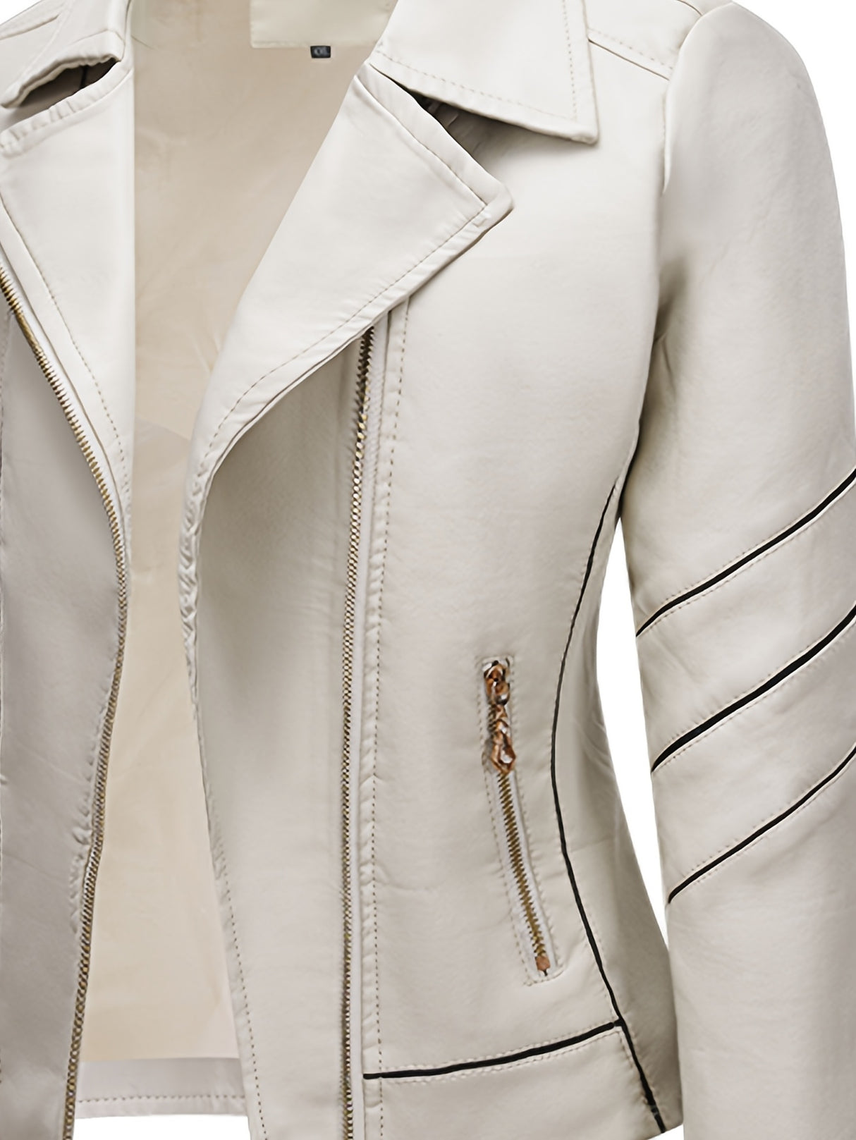 Women’s Slim Fit Zip-Up Leather Jacket – Striped Office Casual Coat