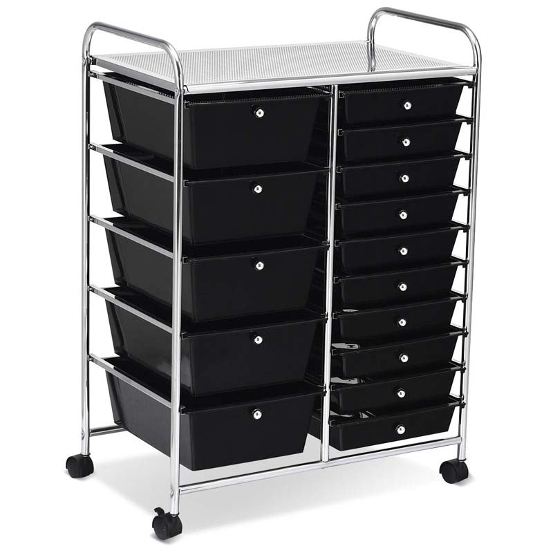 15-Drawer Storage Drawer Cart Tools Scrapbook Paper Organizer Cart Office School Utility Cart Rolling Storage Cart with Wheels