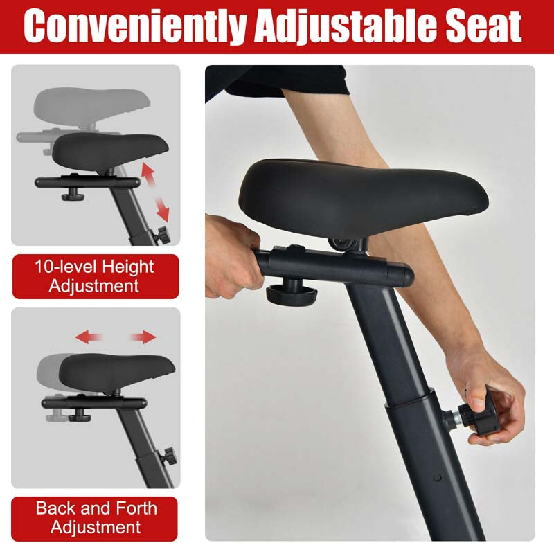 Air Resistance Upright Bike with LCD Monitor, Phone Holder & Built-in Wheels, Fully Adjustable Stationary Exercise Fan Bike