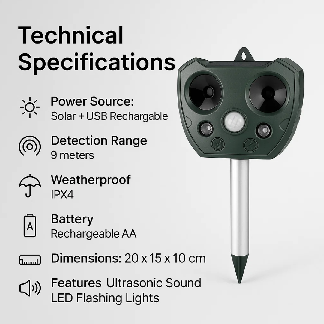 Ultrasonic Bird & Pest Defender | Weatherproof, Solar-Powered & Effective for Garden Protection