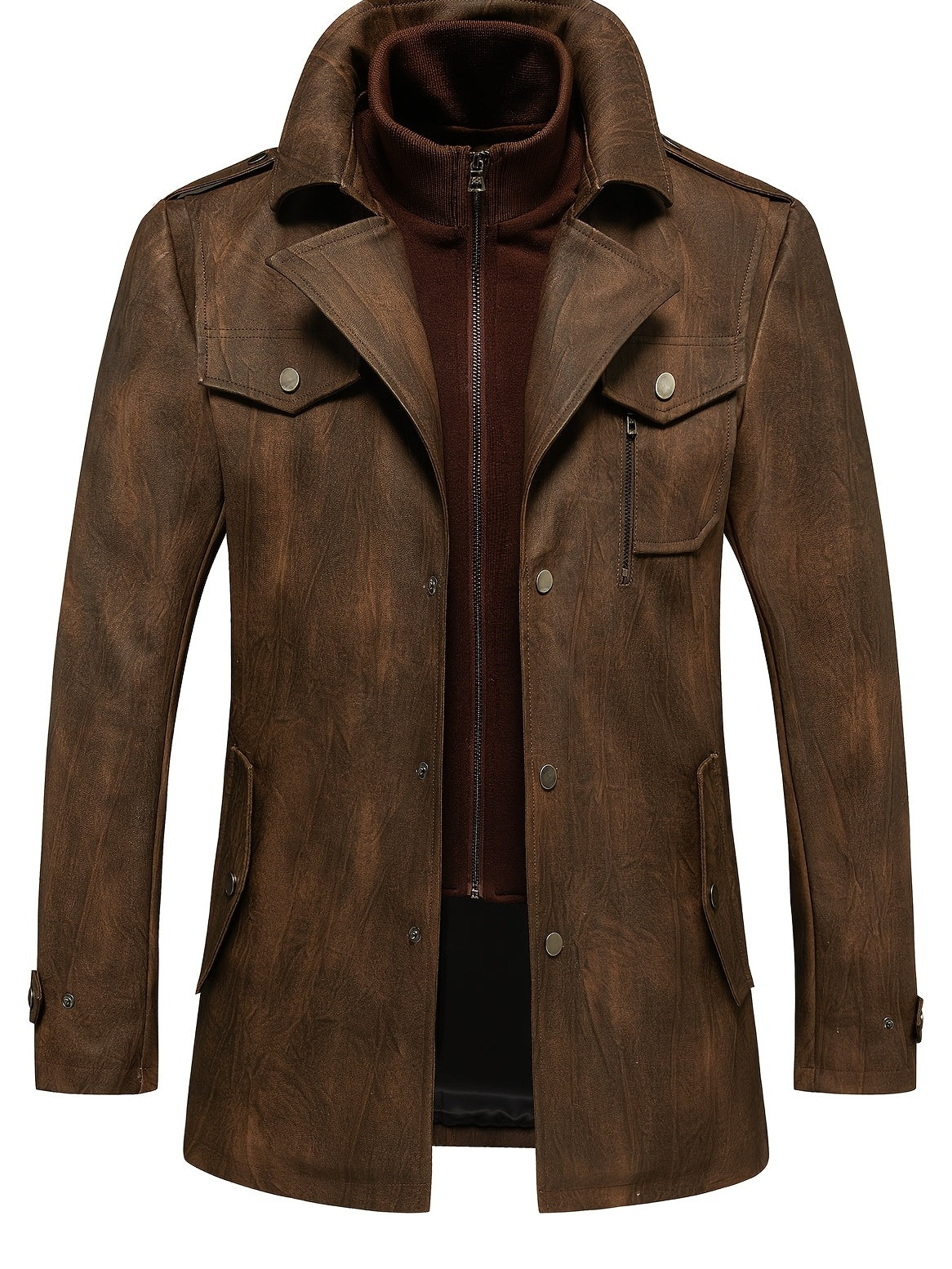 Men’s High-End Windproof Leather Jacket – Trench Style Outerwear for All Seasons