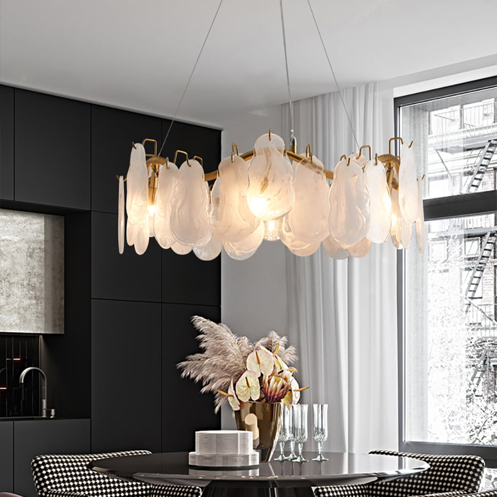 6-Light Tiered Cloud Glass Chandelier with Adjustable Cables for Dining Room & Entryway Lighting