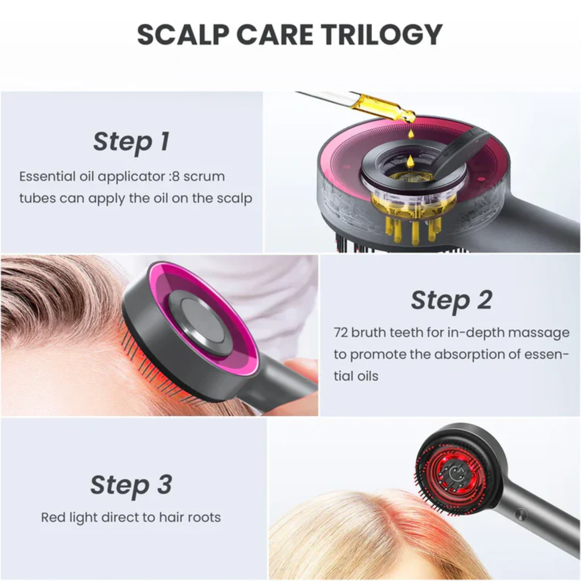Scalp Massaging Brush with Red Light Therapy | Promotes Hair Growth & Relieves Scalp Tension for Healthier Hair