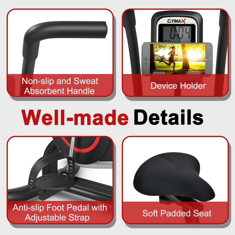 Air Resistance Upright Bike with LCD Monitor, Phone Holder & Built-in Wheels, Fully Adjustable Stationary Exercise Fan Bike