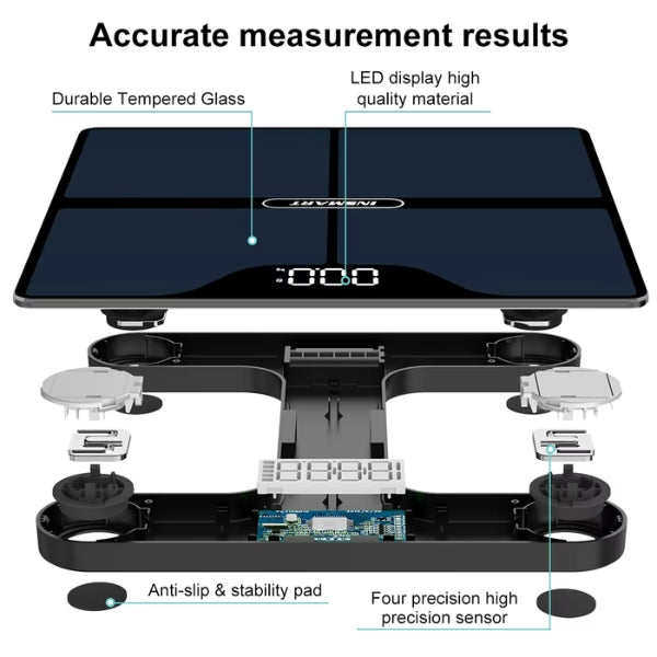 Premium Black Digital Bathroom Scale - Advanced Body Measurement & Weight Tracking