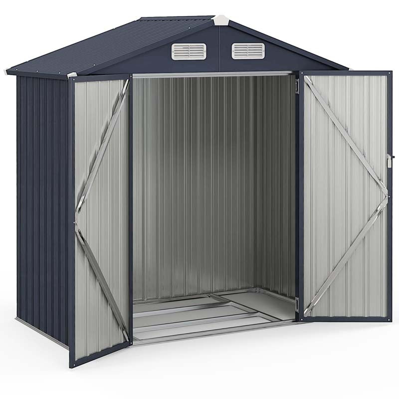 6.3 x 3.5 FT Metal Outdoor Storage Shed Garden Shed Tool Storage House with 4 Vents, Base Floor, Lockable Doors