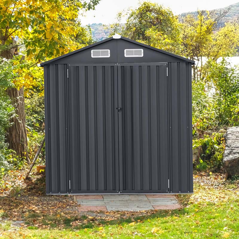 6.3 x 3.5 FT Metal Outdoor Storage Shed Garden Shed Tool Storage House with 4 Vents, Base Floor, Lockable Doors