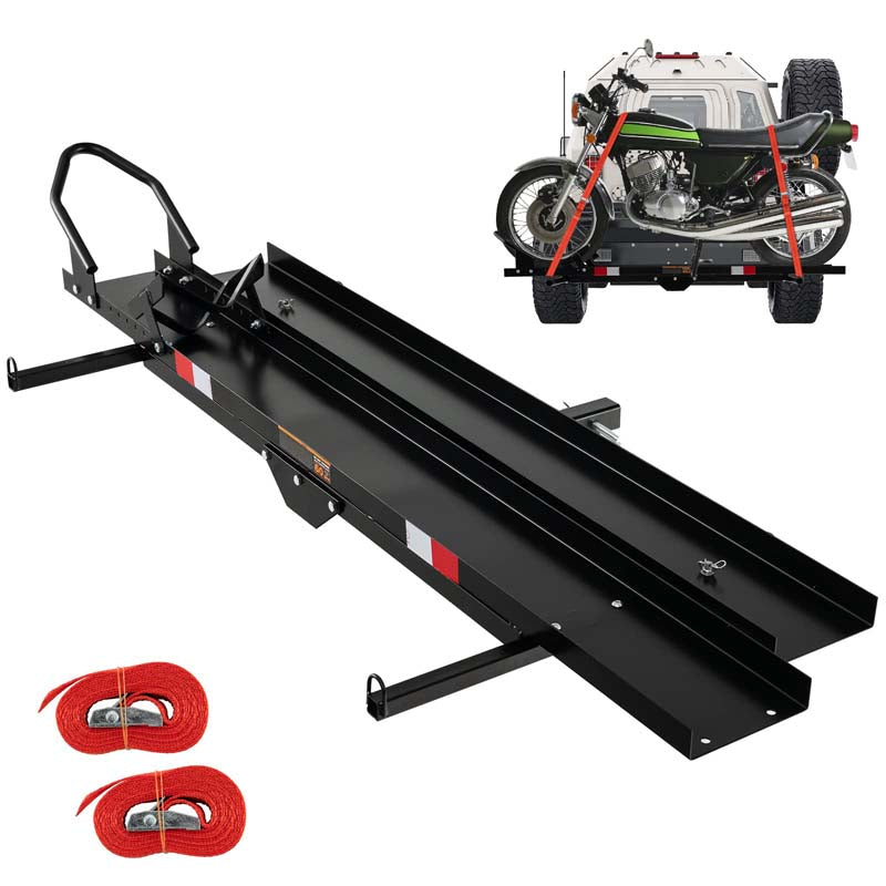 600LBS Motorcycle Hitch Carrier Fit Up to 7.5" Wide Tire, Motorcycle Carrier Hitch Mount w/Loading Ramp, Dirt Bike Trailer, Heavy Duty Motorcycle Rack
