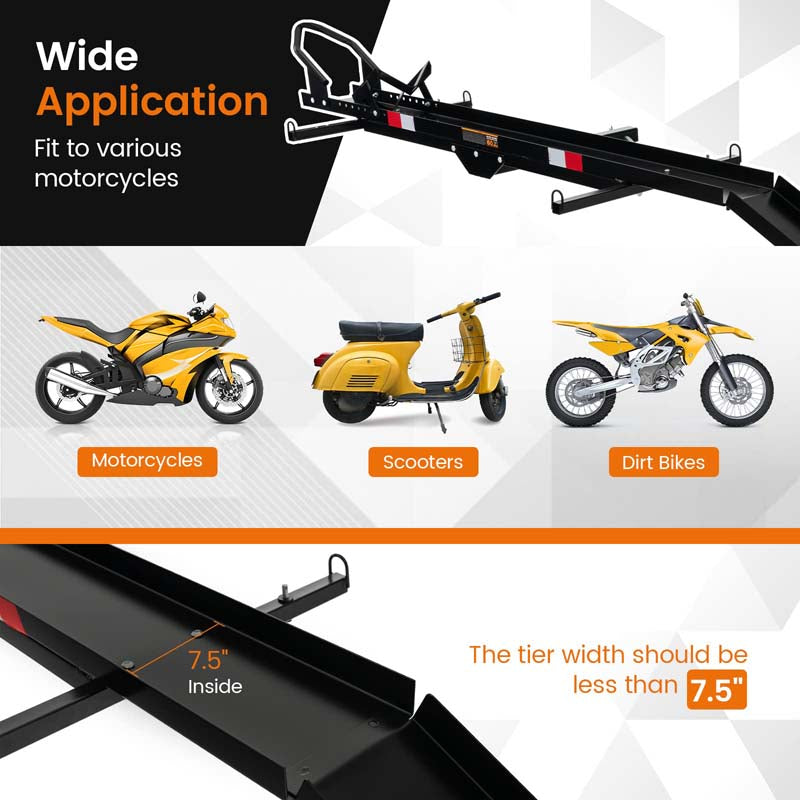 600LBS Motorcycle Hitch Carrier Fit Up to 7.5" Wide Tire, Motorcycle Carrier Hitch Mount w/Loading Ramp, Dirt Bike Trailer, Heavy Duty Motorcycle Rack