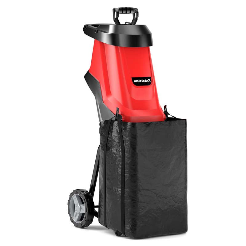 15-Amp Electric Wood Chipper and Shredder, Corded Leaf Mulcher with 15:1 Reduction, Safety Lock, 1.77" Cutting Diameter, Collection Bag & Wheels