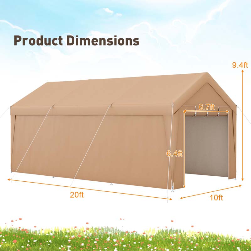 10 x 20 FT Heavy-Duty Carport Portable Garage Tent with Steel Frame & Sidewalls, Outdoor Car Canopy Shelter for Truck SUV Boat
