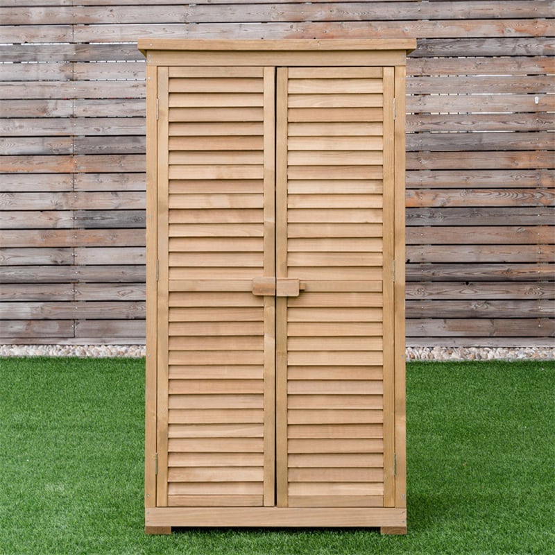 63" Wooden Outdoor Storage Shed, Garden Tool Cabinet Waterproof Portable Shed with Latch Detachable Shelves